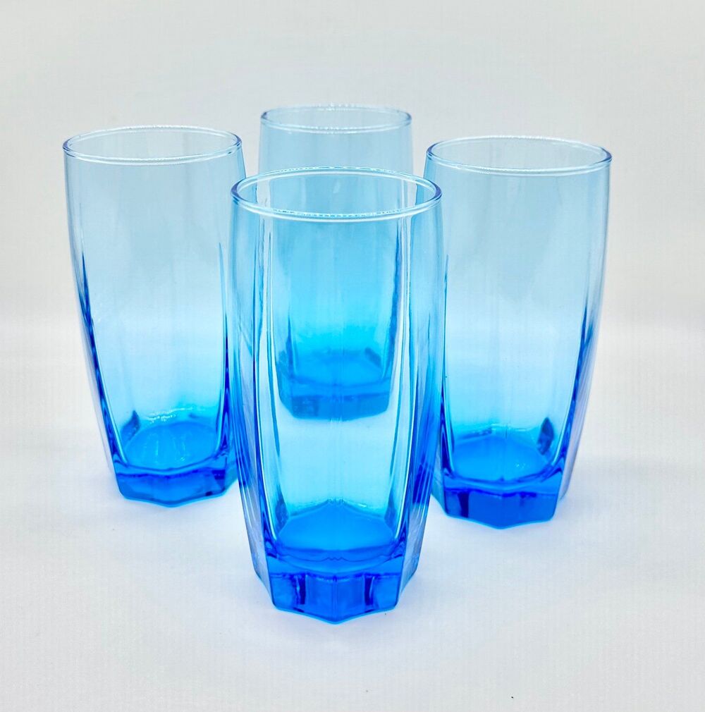 Vintage Set of 4 Cristar Rioja Blue Tumbler Glasses
